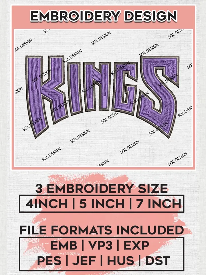 NBA Sacramento Kings Wordmark Logo Machine Embroidery Designs, Sacramento Kings Embroidery Design Files, NBA Logo Machine Embroidery, NBA Embroidery Design, Digital Download