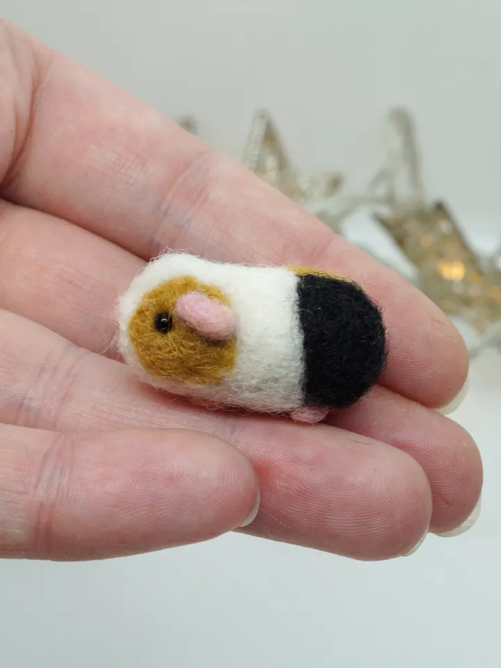 tiny needle felted guinea pig, tricolor guinea pig, miniature pet, made to order