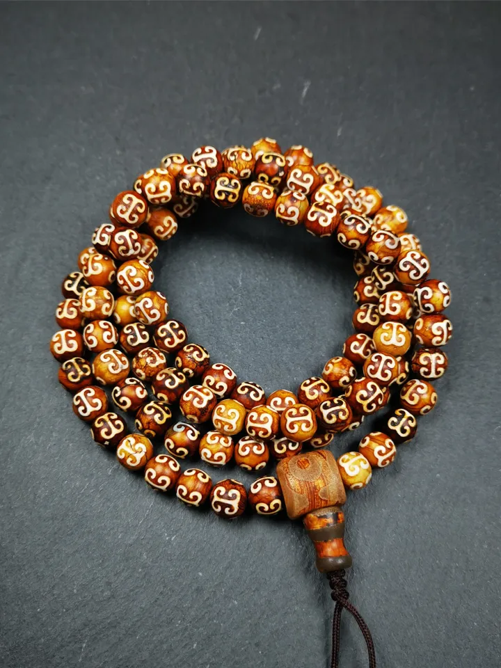 Gandhanra Tibetan Mala, Prayer Beads,Tibetan Rosary for Meditation,Made of Shale Stone Beads,Diameter 0.3 inch, Circumference 33 inch