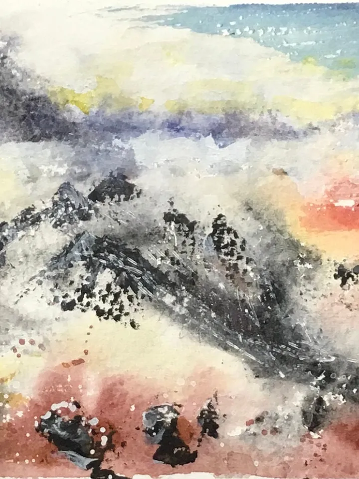 Set of 2 semi-abstract landscapes,original watercolor panoramic paintings,seascape,mountains wall art,modern home decoration,art gifts.