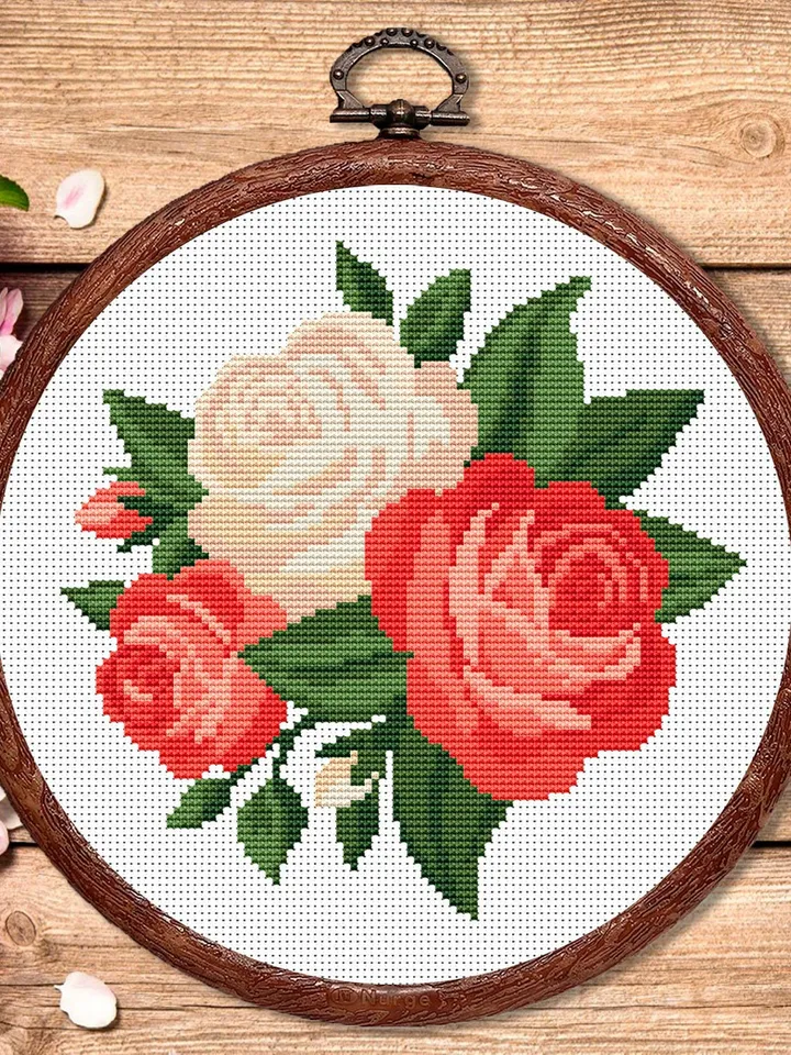 Roses Cross Stitch Pattern, Flower Cross Stitch Pattern, Embroidery Rose, Flower xStitch, Potted Flowers Cross Stitch Pattern #flw009