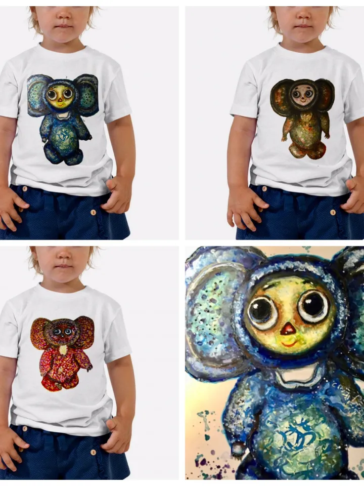 Cheburashka Toddler Short Sleeve Tee,russian toy unique design toddler t shirt,handmade special wearable  gift for kids.