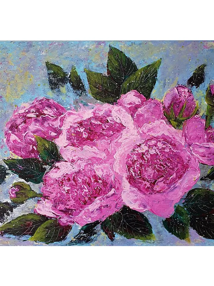 Rose Painting Bouquet Original Art Floral Wall Art Pink Flower Acrylic Painting