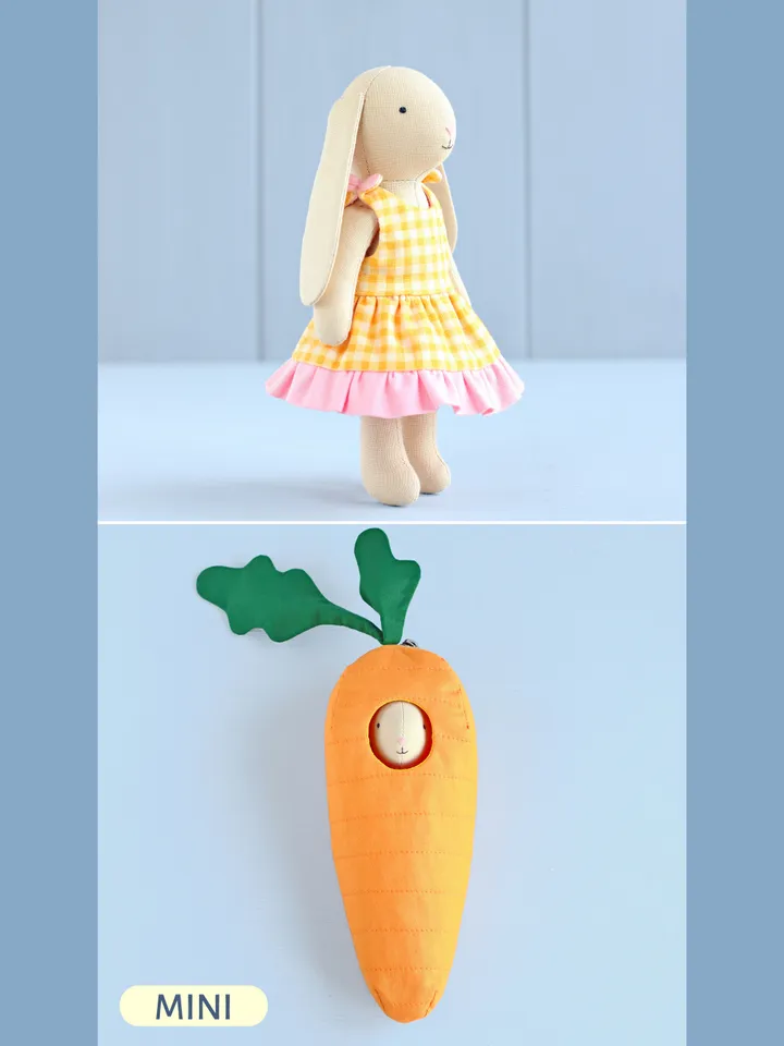 2 PDF Mini Bunny in Sundress and Carrot Pouch Sewing Patterns Bundle