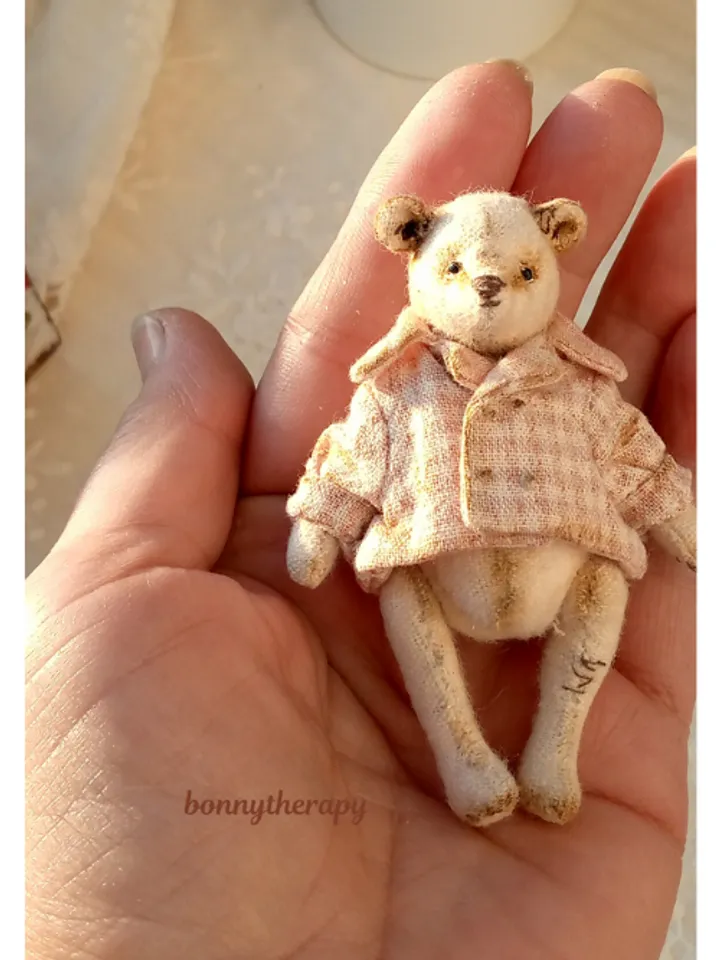 Miniature teddy bear 3.5 inches, tiny bear toy handmade.