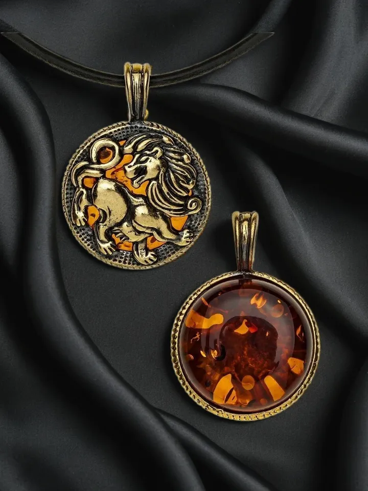 Lion necklace Lion jewelry Leo gifts necklace Amber jewelry Lion pendant leo zodiac Amulet necklace