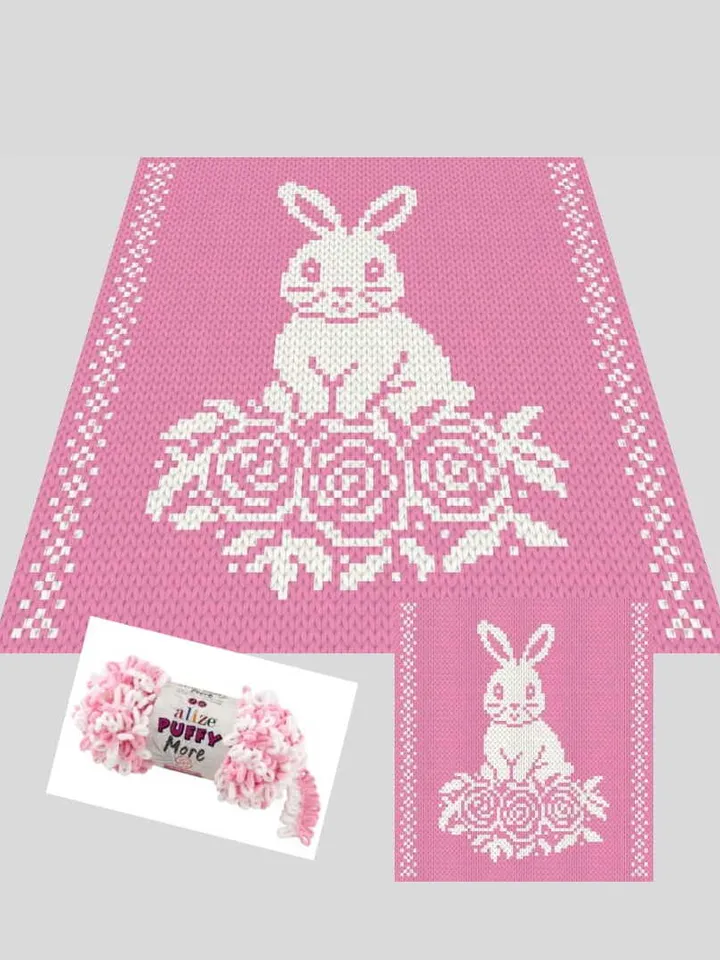 Loop yarn Finger knitted Easter Bunny blanket pattern