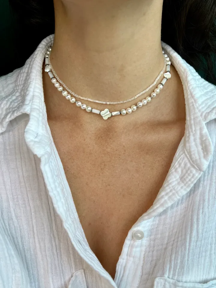 Natural Pearl Double Row Necklace LUCKY
