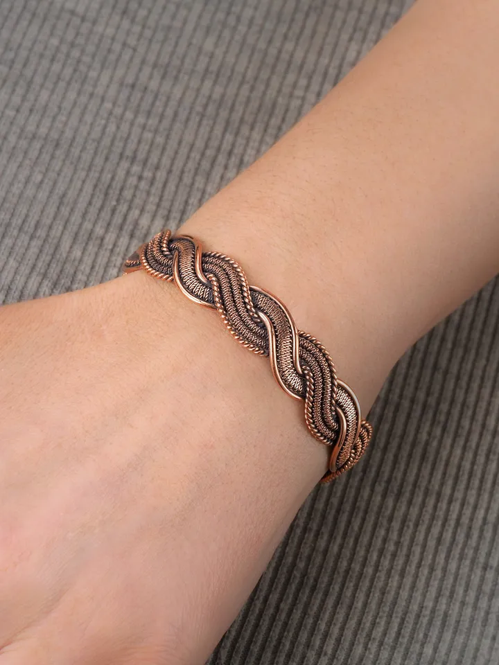 Unique copper wire wrapped bracelet for him or her 7th 22nd Wedding Anniversary gift idea Unique pure copper wire wrapped jewelry Antique style Handmade statement artisan jewellery Healing copper therapy bracelet bangle arthritis pain relief Wearable art