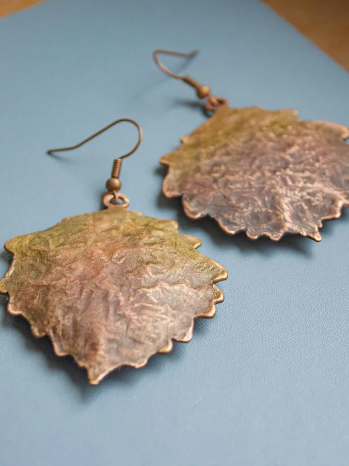 Unique handmade electroformed earrings made from real leaf original gift