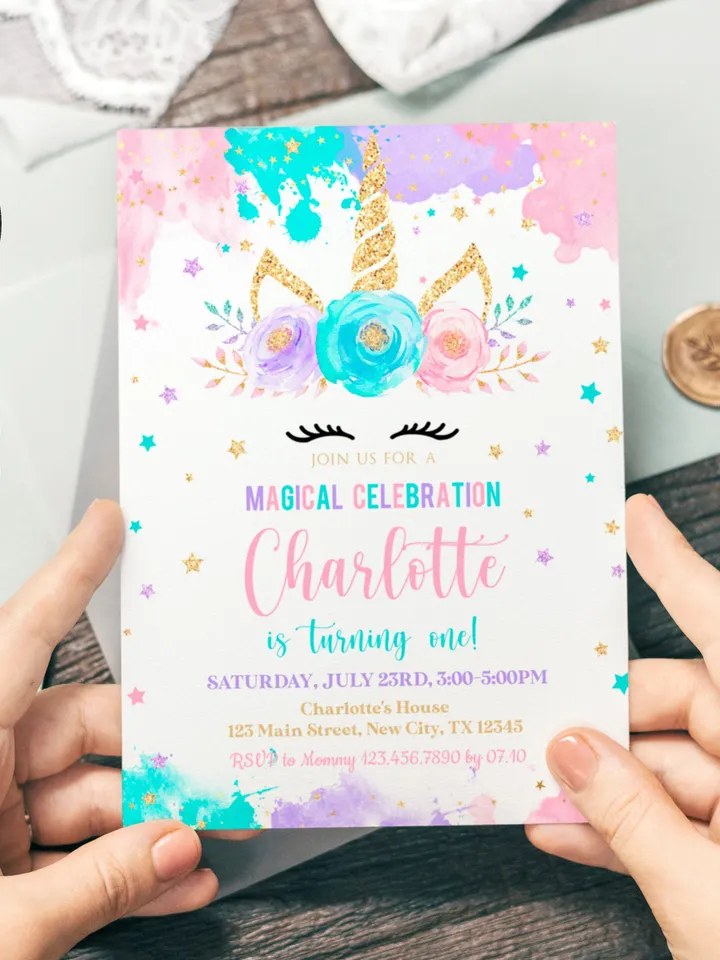 Unicorn Birthday Invitation, Unicorn Invitation, Girl Birthday Invitation Instant Download Editable Template Digital File