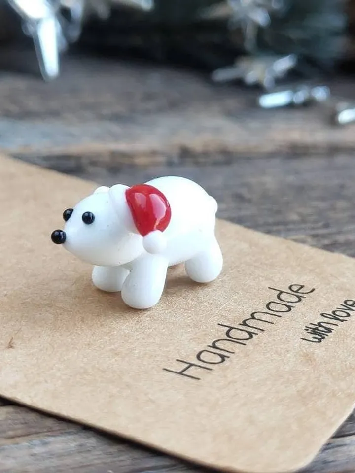 Glass figurines Polar Bear figurine Glass bear Miniature bear Tiny glass animals Blown glass art Terrarium figurines Dollhouse figurines