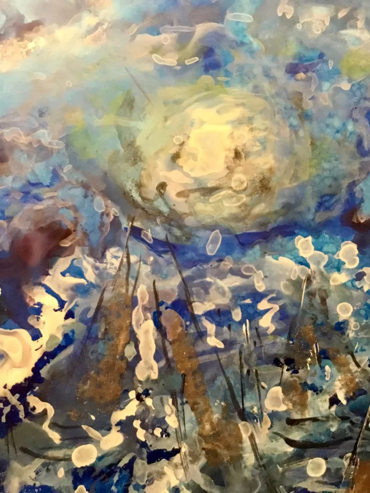 Moonlight boats,original mix media painting on yupo paper,fantasy artwork,gift,home decoration modern art