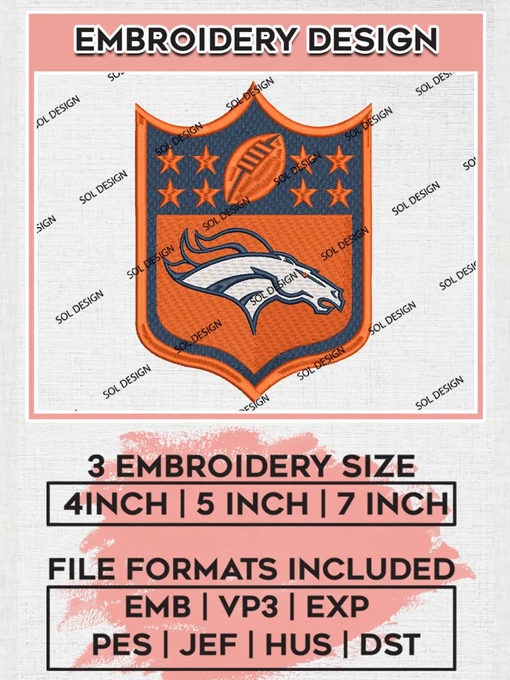 Denver Broncos Logo Embroidery Designs, NFL Broncos Embroidery Designs, NFL Embroidery Designs, NFL Denver Broncos Machine Embroidery Design, Digital Download