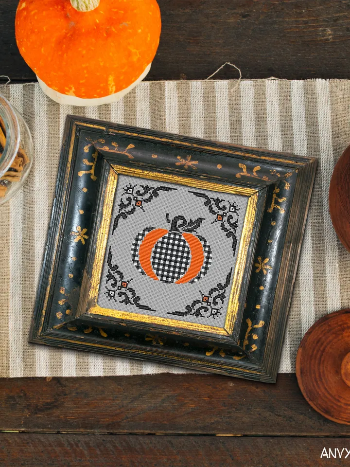 Patchwork pumpkin cross stitch pattern