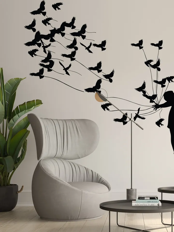 Banksy Wall Decal - Banksy Wall Sticker - Large Art Lovesick Girl Love Peel Stick Vinyl Mural