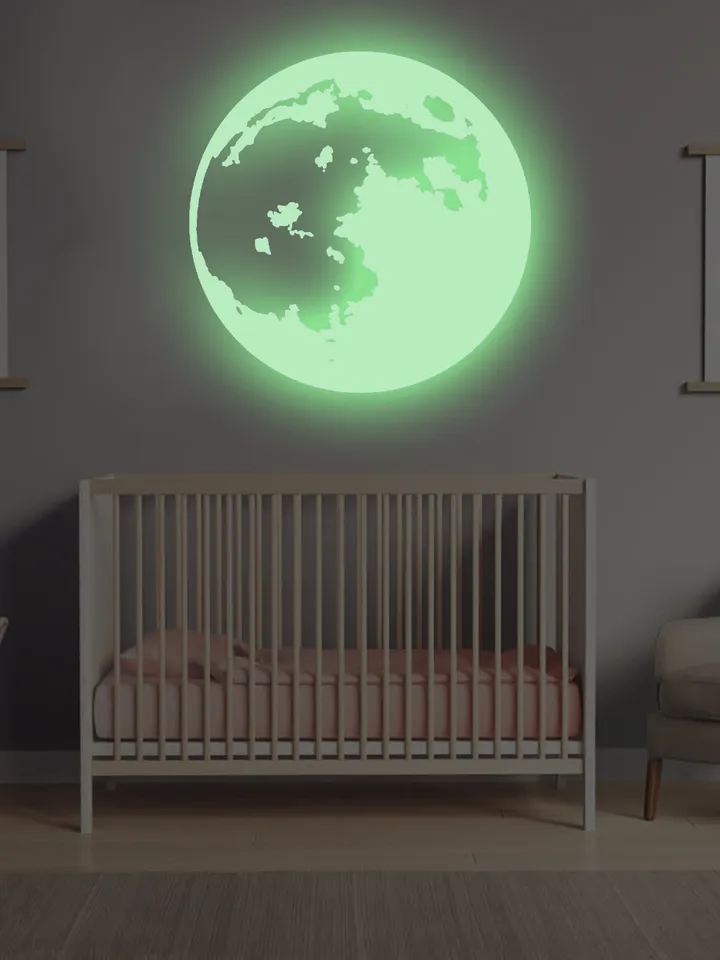 Glow In The Dark Moon Wall Sticker - Glowing Ceiling Decal For Kid Room Bedroom The Light Decor - 3d Large Vinyl Full Night Decoration Art