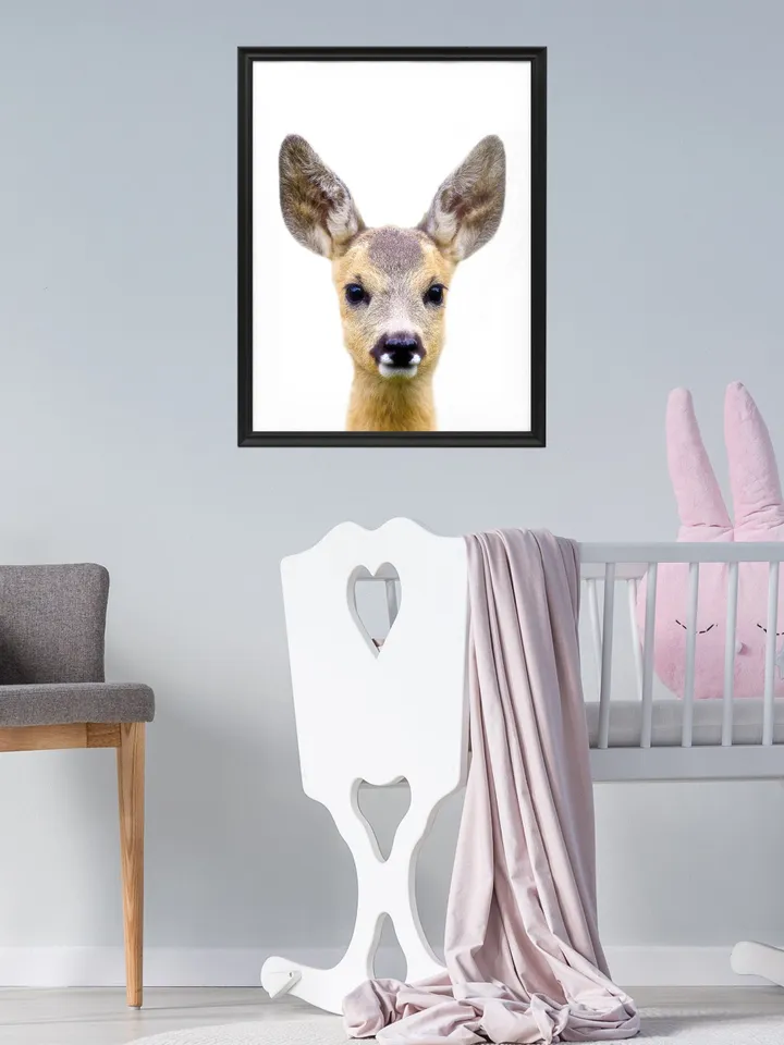 Baby Deer Poster Wall Decor - Nursery Sweet Girl Room Art Cute Fawn Picture - Boy Bedroom Decoration Toddler Animal Kid Print