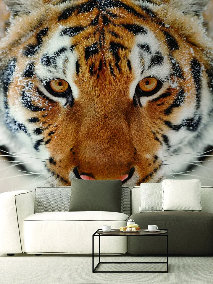 Tiger Wallpaper Stick And Peel Decal - 3d Orange Head Removable Wall Paper Sticker - Home Kitchen Decor Large Adhesive Vinyl Art Print