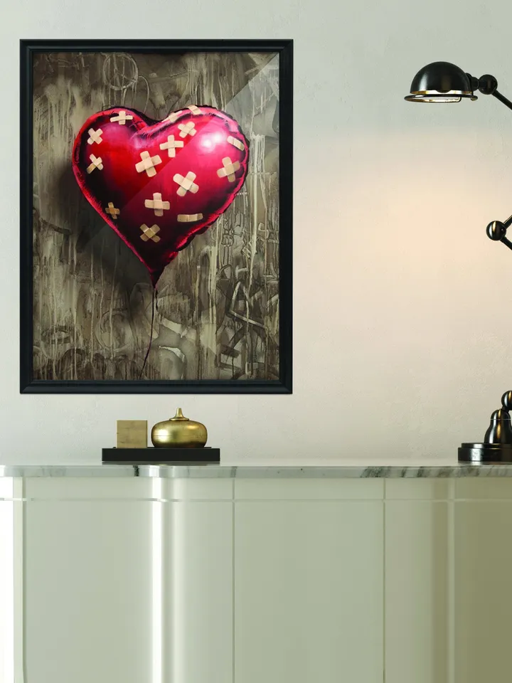 Banksy Heart Balloon Girl Wall Art – Set Of 2 Beige Prints, Graffiti Street Art Decor
