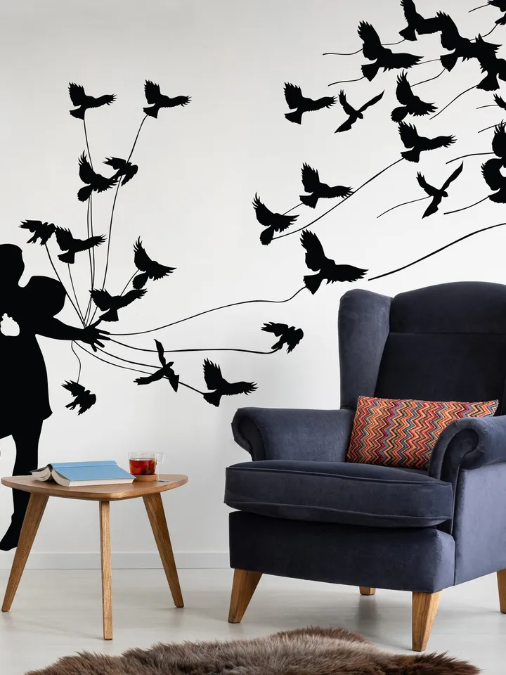 Banksy Wall Decal - Banksy Wall Sticker - Large Art Lovesick Girl Love Peel Stick Vinyl Mural