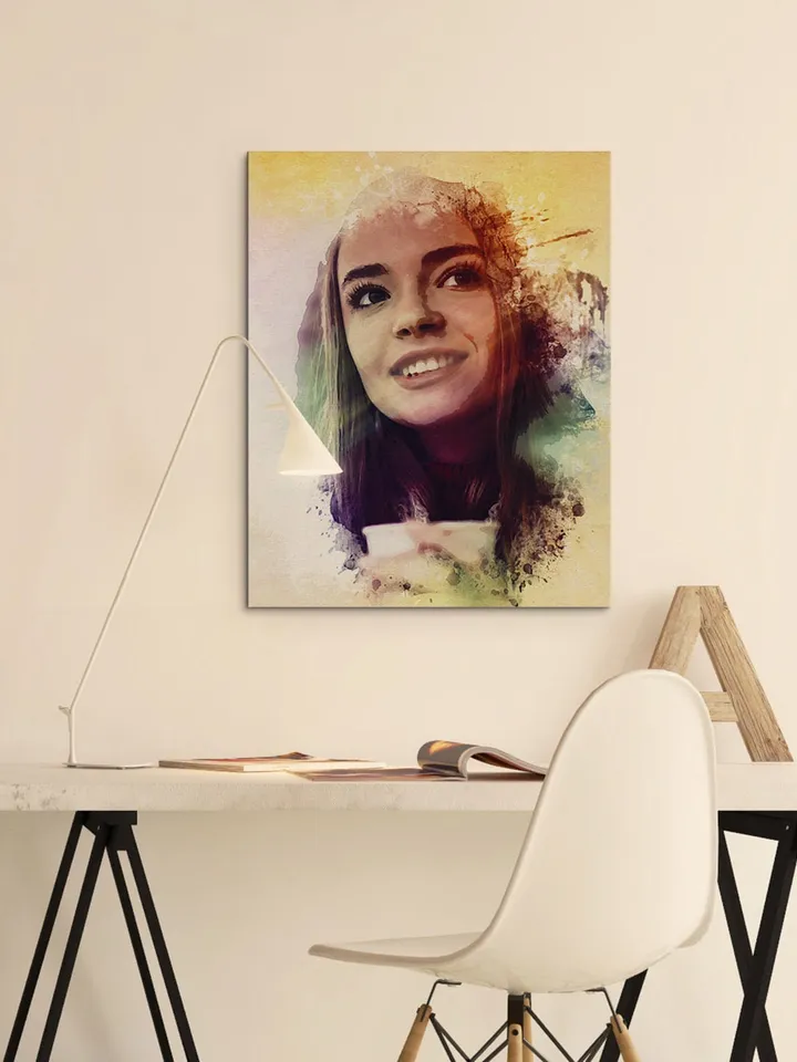 Custom Watercolor Effect Print On Canvas - Personalized Portrait From Customizable Photo Wall Art - Customized Picture Print