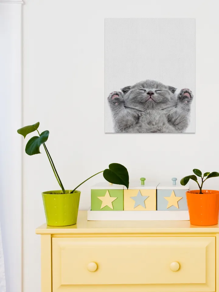 Baby Cat Wall Canvas - Kid Girl Room Art Decor Kitty Lover Picture - Nursery Cute Kitten Print Decoration - Bedroom Funny Framed Portrait