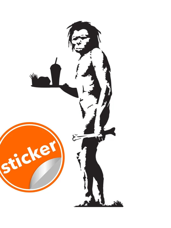 Banksy Caveman Art Graffiti Sticker - Cool Cave Man Vinyl Wall Decal - Funny Decor Sticky Decals Stickers