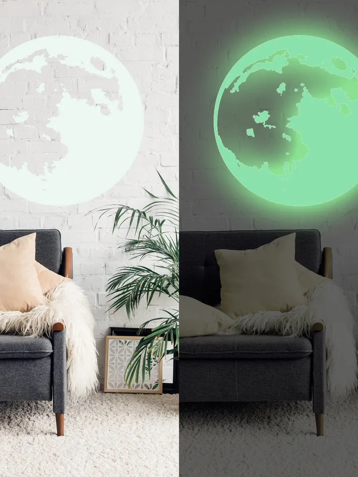 Glow In The Dark Moon Wall Sticker - Glowing Ceiling Decal For Kid Room Bedroom The Light Decor - 3d Large Vinyl Full Night Decoration Art
