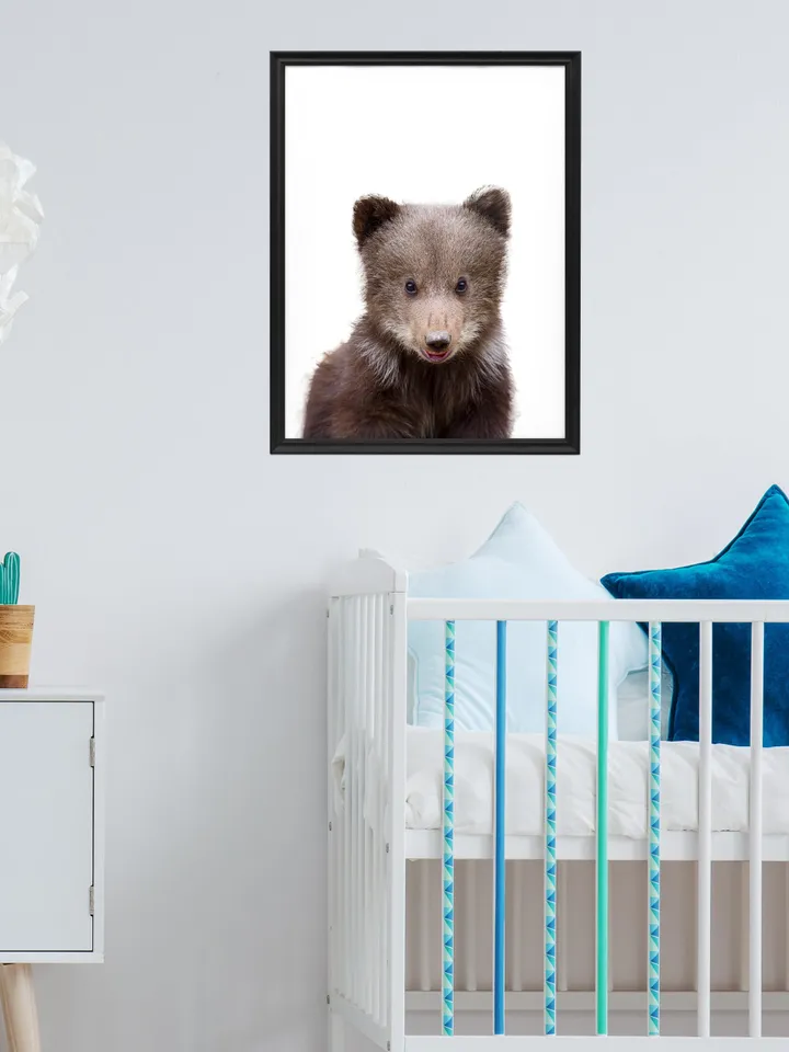 Baby Bear Poster Wall Print - Nursery Art Decor Cute Forest Animal Picture - Kid Boy Room Decoration Large Grizzly Photo Paper