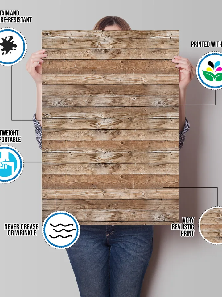 Wood Photo Backdrop Board - 2-Sides Large Background Photography For Table Cake Food Picture - Wooden Rustic Screen Portable Tabletop Sheet