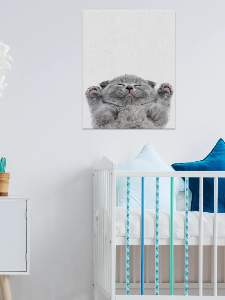Baby Cat Wall Canvas - Kid Girl Room Art Decor Kitty Lover Picture - Nursery Cute Kitten Print Decoration - Bedroom Funny Framed Portrait