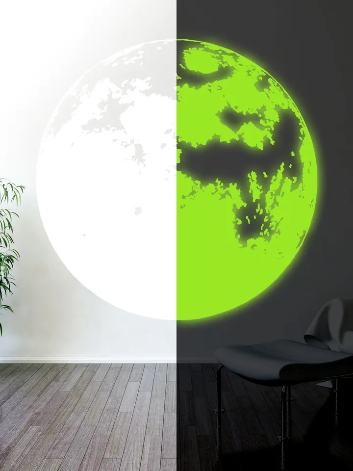 Glow In The Dark Moon Wall Sticker - Glowing Ceiling Decal For Kid Room Bedroom The Light Decor - 3d Large Vinyl Full Night Decoration Art