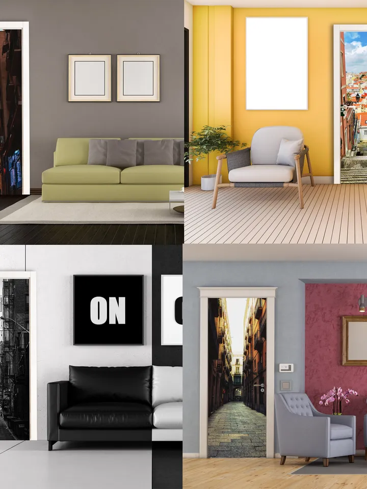 3d Door Cover Sticker - Street Wallpaper Front Door Mural Wall Decal - Removable Peel Stick Interior Covering Wrap Decor Vinyl For Doors Art