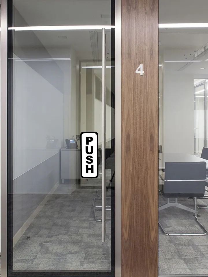 4x Push Pull Door Vertical Sticker Sign For To Open And Close - Waterproof Store Glass Vinyl Decal - The Commercial In Cafe Use White Sing