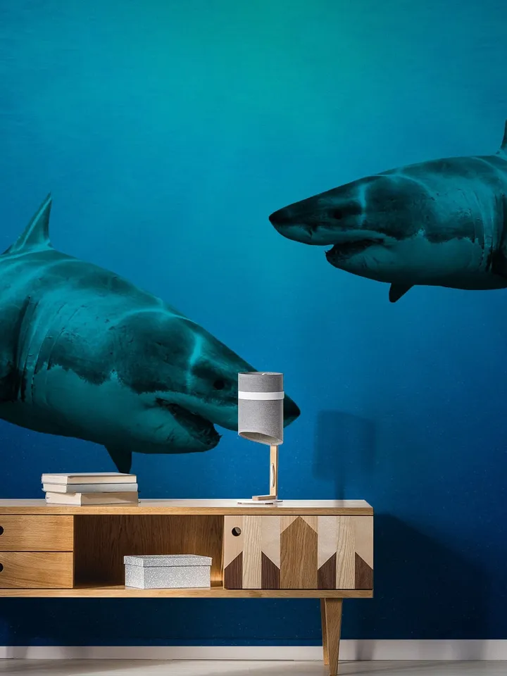 Wallpaper Shark Decor Sticker - 3d Underwater Ocean Wall Stickers Removable Decal - Under Sea Home Bedroom Adhesive Mural Decorations Art
