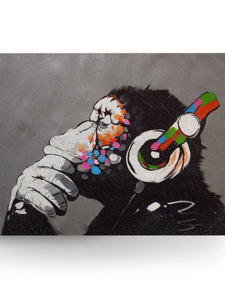 Banksy Monkey Wall Art Poster - Bansky Thinking DJ Chimp With Headphones - Music Graffiti Picture Print Decor For Teenage Guy Boy Teen