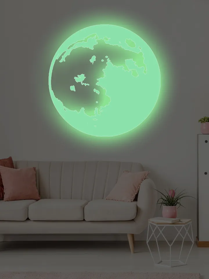 Glow In The Dark Moon Wall Sticker - Glowing Ceiling Decal For Kid Room Bedroom The Light Decor - 3d Large Vinyl Full Night Decoration Art
