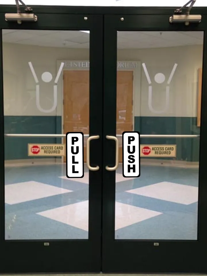 4x Push Pull Door Vertical Sticker Sign For To Open And Close - Waterproof Store Glass Vinyl Decal - The Commercial In Cafe Use White Sing