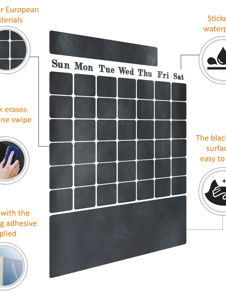 Chalkboard Wall Sticker - Large Chalk Board Decal For Kitchen Classroom Door Menu Decor - Adhesive Blackboard Roll - Kids Black Stick Vinyl