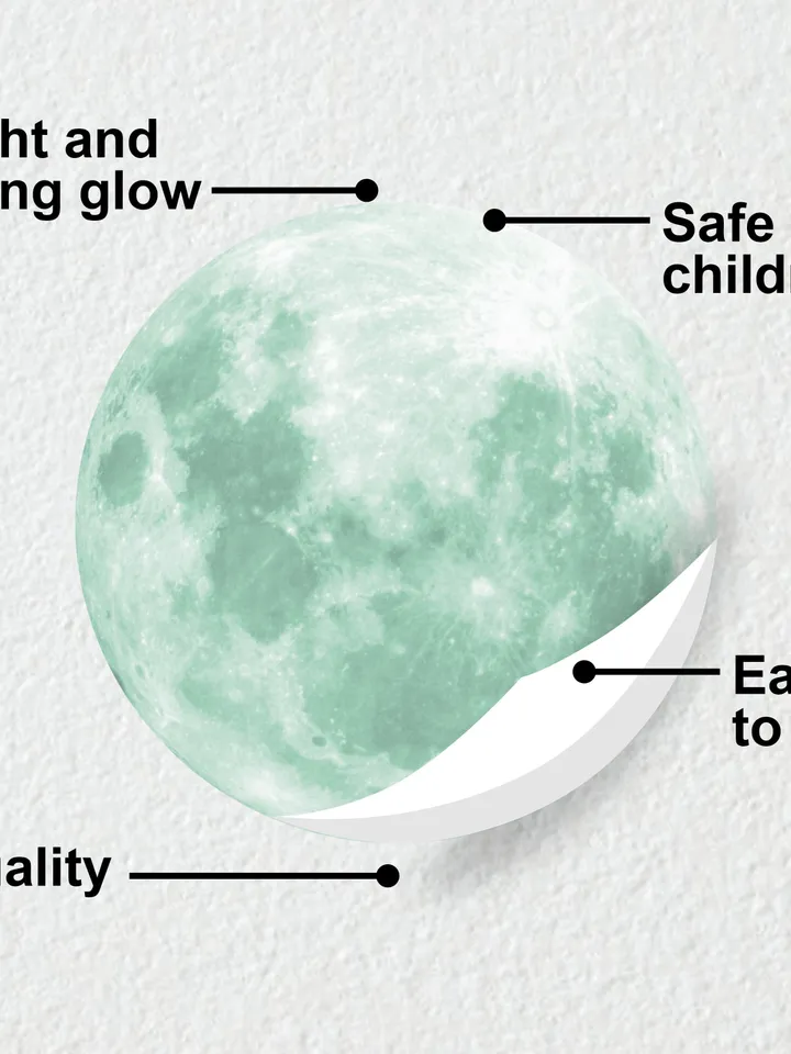 Glow In The Dark Full Moon And Star Wall Sticker - Bedroom Ceiling Decoration Large Glowing Decal - Big Luminous Light For Kid Room Decor