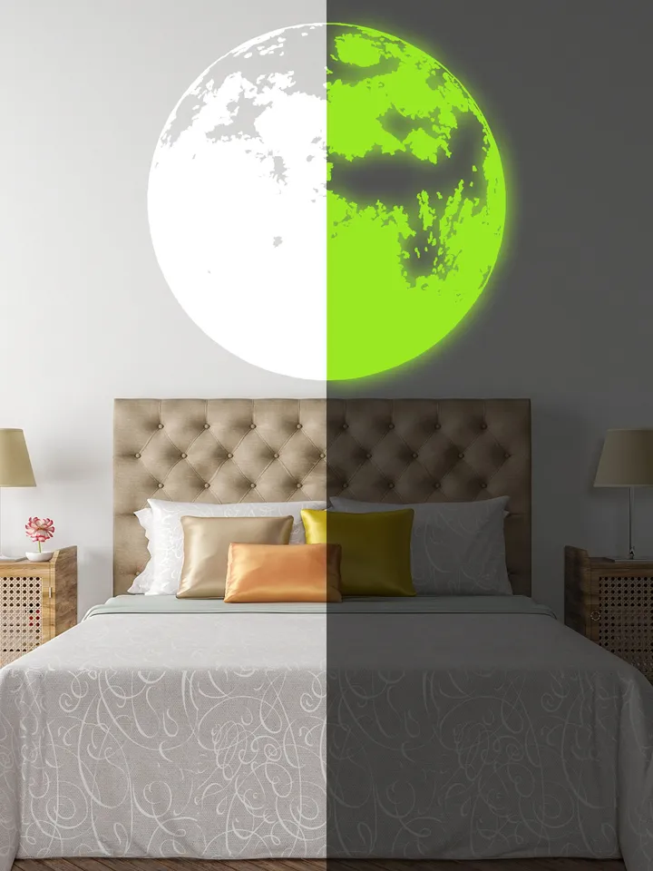 Glow In The Dark Moon Wall Sticker - Glowing Ceiling Decal For Kid Room Bedroom The Light Decor - 3d Large Vinyl Full Night Decoration Art