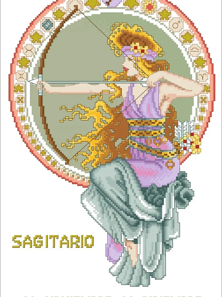 Vintage Cross Stitch Pattern Zodiac Sign Sagittarius Counted Digital Download PDF