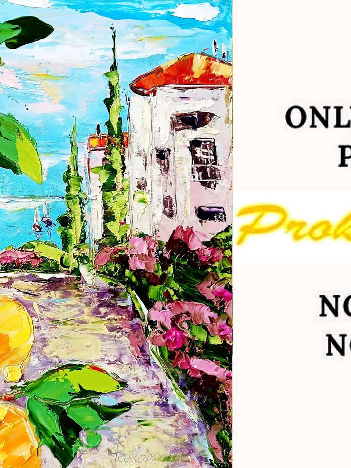 Amalfi Lemon Tree Painting Courtyard Original Art Impasto Oil Painting 10x10 Coastal View Free Shipping Floral Wall Art by ArtProkopaloSv