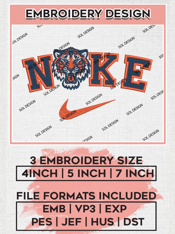 Nik.e Detroit Tigers Team Logo Embroidery Design, MLB Team Embroidery files, Detroit Tigers Baseball Team, MLB Tigers Team, Digital Download