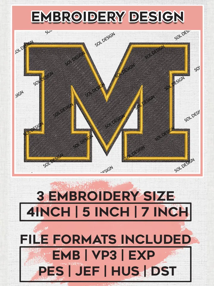 NCAA Missouri Tigers Team Letter Logo Embroidery Design Files, NCAA Missouri Tigers Machine Embroidery, NCAA Teams, 3 sizes, NCAA Machine embroidery designs, Digital Download