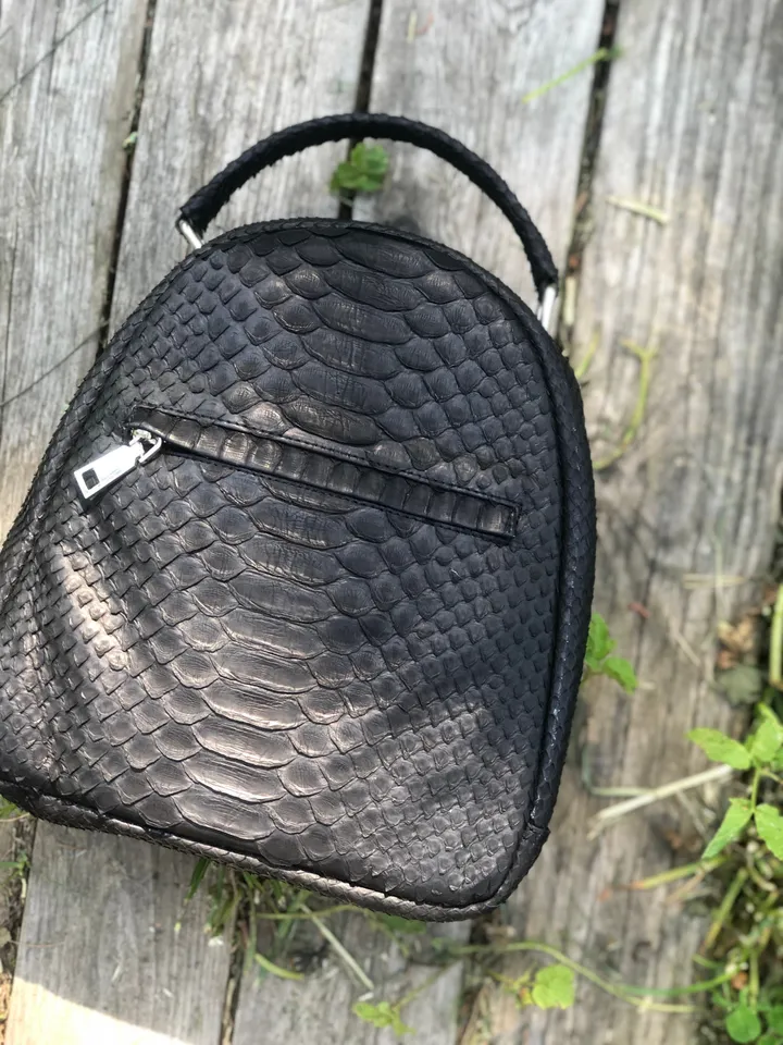 Genuine Python Skin Black Backpack | Exotic Leather Bags | Women Sport Chic Leather BackPack | Backpack For Girls | Handmade Backpacks