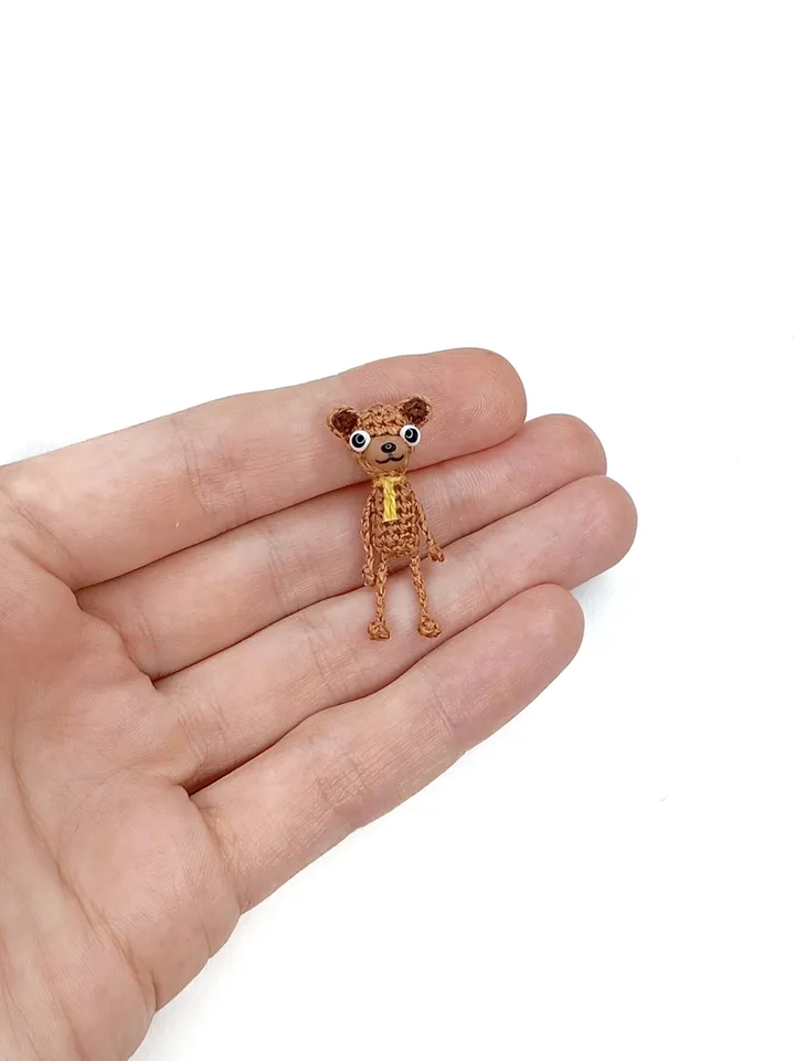 English PDF crochet pattern bear. Crochet miniature pattern. Little bear toy pattern. DIY cute toy. Pattern amigurumi. Micro crochet toy