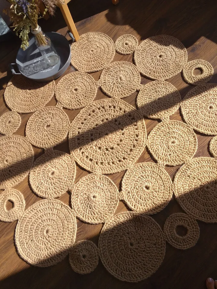 Zero Waste Natural Jute Rug Hooking Round Rope Scandinavian Farmhause Rug Eco-Friendly Floor Decor