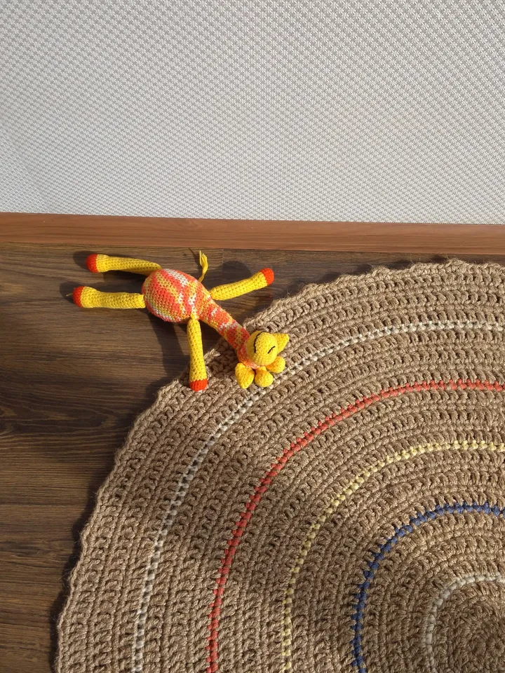 Zero Waste Natural Jute Rug Hooking Round Handmade Rope Rug Colorful Circle Rug Nursery Kids Room Play Mat Eco-Friendly Floor Decor